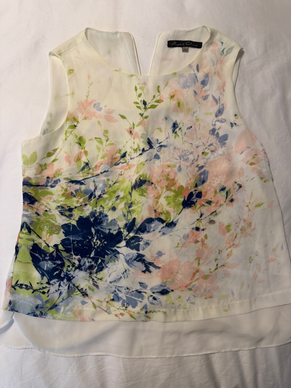 Rose & Olive Floral Layered Chiffon Camisole - White, Navy, Pink, Green